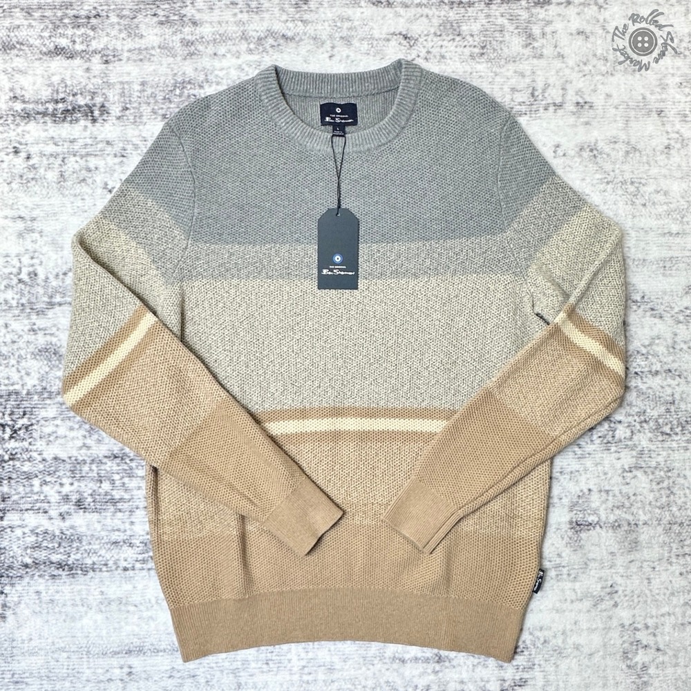 NWT Ben Sherman Ombre Crewneck Sweater Men's Large Gray Heather‎ BS35SR206